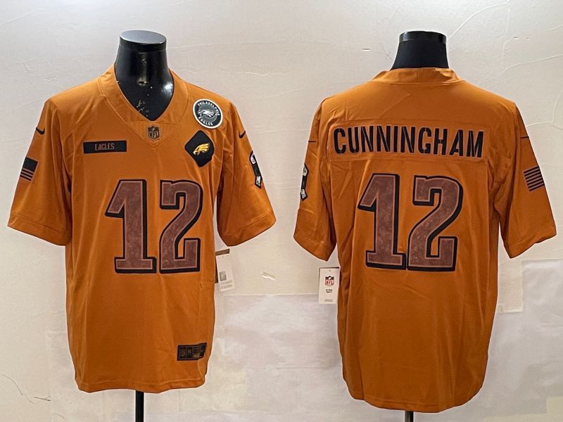 Men Philadelphia Eagles #12 Cunningham Yellow Nike 2025 Salute to Service Limited NFL Jersey style 4